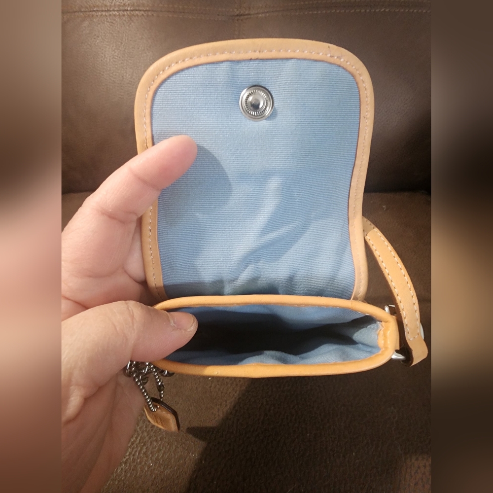 COACH Striped Wristlet  Bag with Tan Strap - Picture 5 of 5